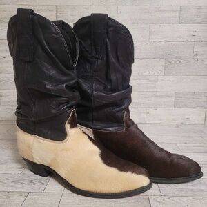 Women’s Vintage 80's Capezio White Hair On Hide Leather Cowboy Boots Size 7.5